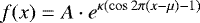 Mathematical equation: \begin{equation*} f(x) = A \cdot e^{\kappa(\cos 2\pi(x - \mu) - 1)} \end{equation*}