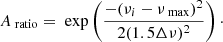 Mathematical equation: $$ \begin{aligned} A_{\text{ ratio}}=\text{ exp}\left(\frac{-(\nu _{{i}}-\nu _{\text{ max}})^{2}}{2(1.5\Delta \nu )^{2}}\right)\cdot \end{aligned} $$