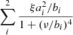 Mathematical equation: $ \sum\limits_{i}^{2}\frac{\xi a_{{i}}^{2}/b_{{i}}}{1+(\nu/b_{i})^{4}} $