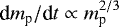 Mathematical equation: $\textrm{d}m_{\textrm{p}}/\textrm{d}t \propto m_{\textrm{p}}^{2/3}$