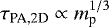Mathematical equation: $\tau_{\textrm{PA,2D}} \propto m_{\textrm{p}}^{1/3}$