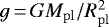 Mathematical equation: $g\,{=}\,GM_{\mathrm{pl}}/R_{\mathrm{pl}}^2$