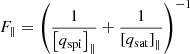 Mathematical equation: $$ \begin{aligned}&F_{\parallel } = \left(\frac{1}{\left[q_{\rm spi}\right]_{\parallel }} +\frac{1}{\left[q_{\rm sat}\right]_{\parallel }} \right)^{-1} \end{aligned} $$