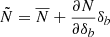 Mathematical equation: $ \tilde{N}=\overline{N}+\frac{\partial N}{\partial \delta_b} \delta_b $