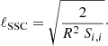 Mathematical equation: $$ \begin{aligned} \ell _{\mathrm{SSC} } = \sqrt{\frac{2}{R^2 \ S_{i,i}}}\cdot \end{aligned} $$