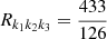 Mathematical equation: $ R_{k_1 k_2 k_3} = \frac{433}{126} $