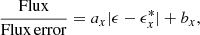 Mathematical equation: $$ \begin{aligned} \frac{\mathrm{{Flux}}}{\mathrm{{Flux \, error}}} = a_{x} | \epsilon -\epsilon ^*_{x} | + b_{x}, \end{aligned} $$