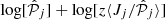 Mathematical equation: $ \log[\hat{\mathcal{P}}_j] + \log[z\langle J_j / \hat{\mathcal{P}}_j\rangle] $