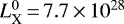 Mathematical equation: $L^{0}_{\textrm{X}}\,{=}\,7.7\,{\times}\,10^{28}$