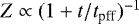Mathematical equation: $Z \propto (1 + t/t_{\textrm{pff}})^{-1}$