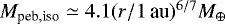 Mathematical equation: $M_{\textrm{peb,iso}} \simeq 4.1 (r/1\,\textrm{au})^{6/7} M_{\oplus}$
