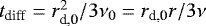 Mathematical equation: $t_{\textrm{diff}} = r_{\textrm{d,0}}^2/3\nu_0 = r_{\textrm{d,0}} r /3\nu$