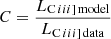 Mathematical equation: $$ \begin{aligned} C=\frac{L_{\mathrm{C}\,iii ]\,\mathrm{model}}}{L_{\mathrm{C}\,iii ]\,\mathrm{data}}} \end{aligned} $$