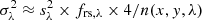 Mathematical equation: $ \sigma_\lambda^2 \approx s_\lambda^2 \times f_{\mathrm{rs},\lambda} \times 4/n(x,y,\lambda) $