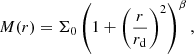 Mathematical equation: $$ \begin{aligned} M(r) = \Sigma _0 \left( 1 + \left(\frac{r}{r_{\rm d}}\right)^2 \right)^{\beta }, \end{aligned} $$