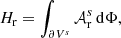 Mathematical equation: $$ \begin{aligned} H_{\rm r}=\int _{\partial V^s} \mathcal{A} _{\rm r}^s\,\mathrm{d}\Phi , \end{aligned} $$
