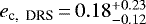 Mathematical equation: $e_{\textrm{c,\: DRS}}\,{=}\,0.18^{+0.23}_{-0.12}$