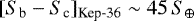 Mathematical equation: $[S_{\textrm{b}}-S_{\textrm{c}}]_{\textrm{Kep-36}}\sim 45\, S_{\oplus}$