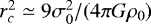 Mathematical equation: $r^2_{\textit{c}}\simeq 9\sigma_{0}^2/(4\pi G\rho_{0})$