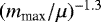 Mathematical equation: $(m_{\textrm{max}}/\mu)^{-1.3}$
