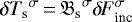 Mathematical equation: $\delta {T_{\textrm{s}}}^{\sigma}\,{=}\,{\mathfrak{B}_{\textrm{s}}}^{\sigma} {\delta \! \! \: F}_{\textrm{inc}}^{\sigma}$