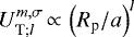 Mathematical equation: $ {U}_{\textrm{T};l}^{m,\sigma} \,{\propto}\, \left( R_{\textrm{p}} / a \right)^l $