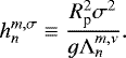 Mathematical equation: \begin{equation*} h_{n}^{{m,\sigma}} \equiv \frac{R_{\textrm{p}}^2 \sigma^2}{g \Lambda_{n}^{m,\nu}}.\end{equation*}
