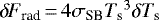 Mathematical equation: ${\delta \! \! \: F}_{\textrm{rad}}\,{=}\,4 \sigma_{\textrm{SB}} {T_{\textrm{s}}}^3 \delta {T_{\textrm{s}}}$