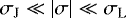 Mathematical equation: $\sigma_{\textrm{J}} \ll {\left| {\sigma}\right|} \ll \sigma_{\textrm{L}} $