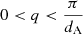 Mathematical equation: $ 0 < q < \frac{\pi}{d_{\mathrm{A}}} $