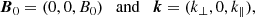 Mathematical equation: $$ \begin{aligned} {\boldsymbol{B}}_0 = (0, 0, B_0) \quad {\mathrm{and} } \quad {\boldsymbol{k}} = (k_\bot , 0, k_\parallel ), \end{aligned} $$