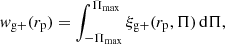 Mathematical equation: $$ \begin{aligned} w_{\mathrm{g}+}(r_{\rm p}) = \int ^{\Pi _{{\mathrm{max}}}}_{-\Pi _{\mathrm{max}}} \xi _{\mathrm{g}+}(r_{\rm p},\Pi ) \, \mathrm{d}\Pi , \end{aligned} $$