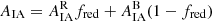 Mathematical equation: $ A_{\mathrm{IA}}=A^{\mathrm{R}}_{\mathrm{IA}}f_{{\mathrm{red}}} + A^{\mathrm{B}}_{\mathrm{IA}}(1-f_{{\mathrm{red}}}) $