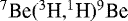 Mathematical equation: $^7\textrm{Be}(^3\textrm{H},^{1}\!\textrm{H})^9\textrm{Be}$