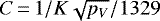 Mathematical equation: $C \,{=}\, 1/K \sqrt{p_V} /1329$