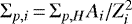 Mathematical equation: $\Sigma_{p,i}\,{=}\,\Sigma_{p,H}A_i/Z_i^2$