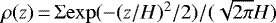 Mathematical equation: $\rho(z)\,{=}\,\Sigma\mathrm{exp}(-(z/H)^2/2)/(\sqrt{2\pi}H)$