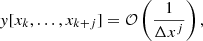 Mathematical equation: $$ \begin{aligned} y[x_k,\dots ,x_{k+j}] = \mathcal{O} \left(\frac{1}{\Delta x^j}\right),\nonumber \end{aligned} $$