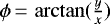 Mathematical equation: $\phi {\,=\,} \arctan(\frac{y}{x})$