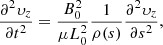 Mathematical equation: $$ \begin{aligned} \frac{\partial ^2\upsilon_z}{\partial t^2}=\frac{B_0^2}{\mu L_0^2}\frac{1}{\rho (s)}\frac{\partial ^2 \upsilon_z}{\partial s^2}, \end{aligned} $$