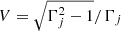 Mathematical equation: $ V=\sqrt{\Gamma_j^2-1}/\Gamma_j $