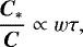 Mathematical equation: \begin{equation*} \frac{\bm{C}_*}{\bm{C}}\propto w\tau\text{,}\end{equation*}