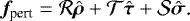 Mathematical equation: \begin{equation*}\bm{f}_{\text{pert}}=\mathcal{R}\hat{\bm \rho}+\mathcal{T}\hat{\bm \tau}+\mathcal{S}\hat{\bm \sigma}\text{.} \end{equation*}