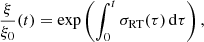 Mathematical equation: $$ \begin{aligned} {\xi \over \xi _0}(t) = \exp \left(\int _{0}^t \sigma _{\mathrm{RT} }(\tau )\,\mathrm{d}\tau \right), \end{aligned} $$