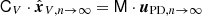 Mathematical equation: $ \mathsf C_{V} \cdot \hat{\boldsymbol{x}}_{V,n \rightarrow \infty} = \mathsf M \cdot{\boldsymbol{u}}_{\mathrm{PD},n \rightarrow \infty} $