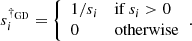 Mathematical equation: $$ \begin{aligned} s_i^{\dag _{\rm GD}} = {\left\{ \begin{array}{ll} 1/s_i&\mathrm{if}\,s_i > 0 \\ 0&\mathrm{otherwise} \end{array}\right.}. \end{aligned} $$