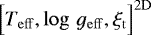Mathematical equation: $\Big[ T_{\mathrm{eff}},\log\,g_{\mathrm{eff}}, \xi_{\mathrm{t}} \Big]^{\mathrm{2D}}$