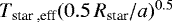 Mathematical equation: $T_{\textrm{star ,eff}} (0.5\,{R_{\textrm{star}} / a})^{0.5}$