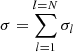 Mathematical equation: $ \sigma=\sum\limits_{l=1}^{l=N} \sigma_l $