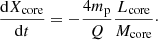 Mathematical equation: $$ \begin{aligned} \frac{\mathrm{d}X_{\rm core}}{\mathrm{d}t}=-\frac{4 m_{\rm p}}{Q} \frac{L_{\rm core}}{M_{\rm core}}\cdot \end{aligned} $$